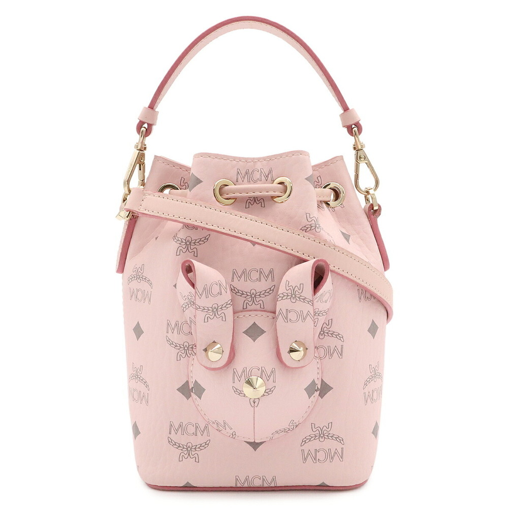 MCM Visetos Glam Rabbit Drawstring Bag Shoulder Handbag Pink MWDBSXL02